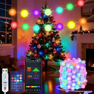 Jgd-Guirlande Guinguette Ext&eacute;rieur Led,15m 99led Guirlande Lumineuse Ext&eacute;rieur/Int&eacute;rieur,Aliment&eacute;e Par Usb Avec Application Decoration Pour Jardin Terrasse Maison Chambre F&ecirc;te No&euml;l Mariage(Sph&egrave;res) - Neuf