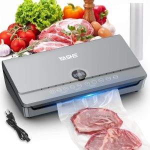 80KPA Machine Sous Vide Alimentaire avec Couvercle Magn&eacute;tique, 10-en-1 Double Pompe et Double Scellage Machine Sous Vide, Rangement de Rouleau Int&eacute;gr&eacute;, 1 Rouleau de Sacs Inclus (20 x 300 cm) - Neuf