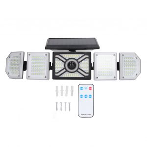 Hjlian Lampadaire Solaire D'exterieur A Led, 5 Tetes Flexibles, Etanche Ip65, 3 Modes De Fonctionnement, Telecommande, Lampe Murale Solaire - Neuf
