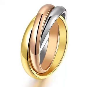 Bague Femme Homme (56mm) 3 Anneaux Entrelacés Acier Plaqué Or Pvd Or Argent Jaune Rose Alliance Mariage - Neuf
