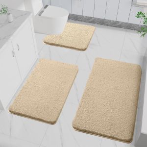 Lot de 3 tapis de bain antidérapants,doux,absorbant l'eau,en microfibre,pour la salle de bain,lavable en machine,pour baignoire,douche et salle de bain (chameau) - Neuf