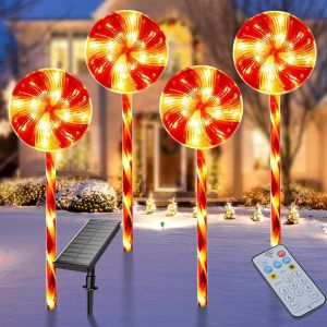 Décoration De Noël Extérieur, 4 Pièces Led Sucette Lumières Solaires, Noël Canne En Bonbon Lumière Solaire Extérieur De Noël, 8 Modes Étanche Noël Lampe Solaire Pour Jardin, Extérieur, Terrasse,Chemi - Neuf
