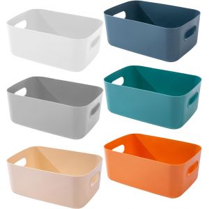 6pcs Panier Rangement,Rangement Cuisine,Panier De Rangement,Panier De Rangement Avec Poignées Bac Rangement Cuisine Caisse Organiseur Salle De Bain Bureau Placard (20,5 X 14 X 7 Cm) - Neuf