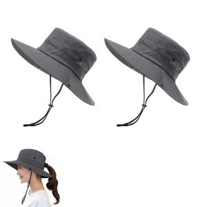Lot De 2 Chapeaux Bob &Agrave; Large Bord Avec Protection Uv Pour La Randonn&eacute;e Et La P&ecirc;che - Gris - Neuf