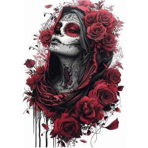 Kalanka-Peinture Diamant Gothique Femme 30 X 40 Cm T&ecirc;te De Mort Rose Rouge Diamant Horreur Mosa&iuml;que Art Broderie Point De Croix Images Cadeau D&eacute;coration Murale - Neuf