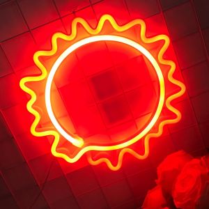 Belle chambre à coucher avec le signe de néon de soleil rouge indicateur de néon de soleil USB/3-AA alimenté par batterie nuit néon décoration bar salon anniversaire Noël Halloween Party - Neuf