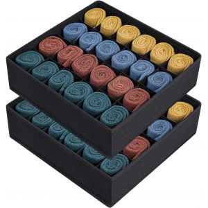 (Noir) Pack De 2 Pliable Non-Tissé Organisateur De Tiroir De Sous-Vêtements Soutien-Gorge De Chaussettes Compartiment De Stockage D'économie De L'espace De Stockage Chaussettes - Neuf