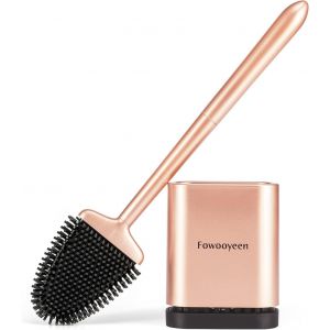 Brosse Wc Silicone, Brosse De Toilette Silicone Et Support, Balayette Wc Suspendu Plate À Séchage Rapide Avec Manche Long, Balai Toilette Salle De Bain, Autoportant/Mural, Or Rose[POU8808311] - Neuf