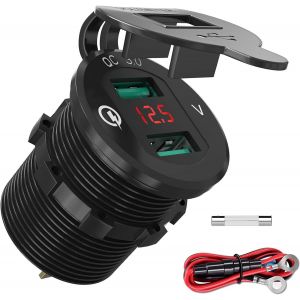 Prise De Voiture Usb Charge Rapide 3.0 Prise Intégrée 12v / 24v Adaptateur Étanche Avec Voltmètre Led Affichage De La Tension De La Batterie 36w Qc 3.0 Pour Moto Bateau Camion Atv - Neuf