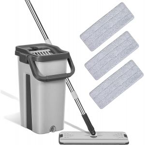 Teppe-Balai Serpillière Microfibre Rotatif 360° Avec Serpillière Seau Essoreur Double Bac Et 3 Tampons Réutilisables - Système De Nettoyage De Sol Mains Libre - Neuf