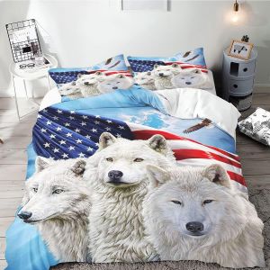 Galaxy Wolf Parure De Lit Simple Avec Housse De Couette Pour Adolescents, Motif Loup, Noir, Bleu Clair De Lune, &iquest;&iquest;Toiles D, Collection Loup, , - Neuf