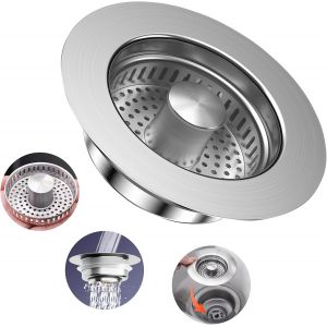 JGD-3 en 1 Bouchon Evier Cuisine, Bonde Evier Cuisine, Pop-up en Acier Inoxydable Filtre Evier Cuisine, Bouchon Evier Trou 75-86 mm, avec Barre Anti-Blocage - Neuf