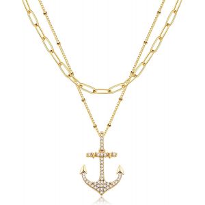 Kal-Chaîne Pour Femme Avec Pendentif Personnalisé En Or Et Argent - Collier Multi-Rangs Hypoallergénique 18 Carats - Bijou Fantaisie Pour Femmes Et Filles - Neuf