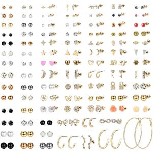 Senior-93 Paires De Boucles D'oreilles À Tige Multiples Assorties Pour Femmes Adolescentes Mignonnes Simples Boucles D'oreilles Créoles En Fausse Perle Barre Lune Étoile Cz Boucles D'oreilles Bij[L1467] - Neuf