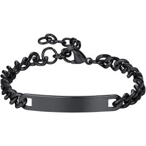 Eryi-Bracelet Personnalisable Homme,Gourmette Prénom Personnalisé Couple Amoureux Poli Id Gourmette Lien Poignet Curb Chaîne De Main 7mm/10mm/15mm 18-22cm De Longe Acier/Or/Noir (Boîte Cadeau) - Neuf