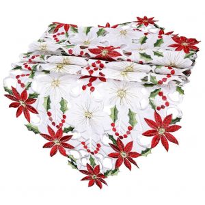 Chemin De Table Brodé De Noël 40 X 180 Cm, Décoration De Table De Noël, Idéal Pour Les Fêtes, Les Dîners Et Les Rassemblements De Noël - Neuf