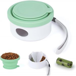 Kalanka-Ensemble De Gamelles De Voyage 3 En 1 Pour Animal De Compagnie, Gamelle Pliable En Silicone, Récipient Alimentaire Avec Sacs À Déjections, Cyan - Neuf