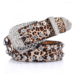 Ceinture Incrustée De Strass (Imprimé Léopard 110cm), Ceinture Femme Pleine Ceinture Large Diamant - Neuf