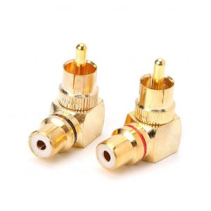 2X en laiton RCA à angle droit mâle à femelle contact plaqué or 90 degrés adaptateurs - Neuf