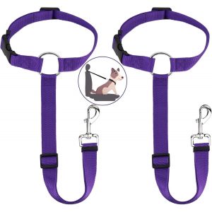 Lot de 2 ceintures de sécurité universelles pour siège arrière, harnais de voiture réglable et durable avec mousqueton, ceinture de sécurité pour chien et chat, violet - Neuf