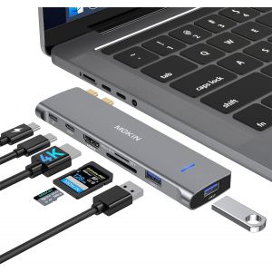 Adaptateur Macbook Pro/Air, Adaptateur Mac 7 En 1 Compatible Avec Macbook Pro 2022-2016 Macbook Air 2022-2018, Type C Vers 4K Hdmi, Usb-C 100W Et Thunderbolt 3, Sd/Tf Lecteur De Carte, 2 Usb[Z278] - Neuf