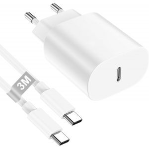 TIANYI-25W Chargeur USB C Charge Rapide pour Samsung Galaxy S25 Ultra S24+ S23 S22 S21 S20 FE Note A55 A53 A40, Chargeur Rapide Samsung Prise Bloc USB C Adaptateur Secteur Type C Charger avec 3M C&acirc;bl - Neuf