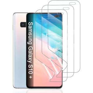 Hydrogel Protective Film For Samsung Galaxy S10+, 3-Piece Tpu Screen Protectors Hd Transparent Soft (Non-Tempered Glass) - Neuf