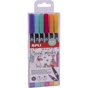 Letnerny-18574 - Set De 6 Feutres Aquarelle Dans Les Tons Pastel &Agrave; Double Pointe (1 Pointe Ronde De 1 Mm Et 1 Pinceau De 1-4 Mm) - Neuf