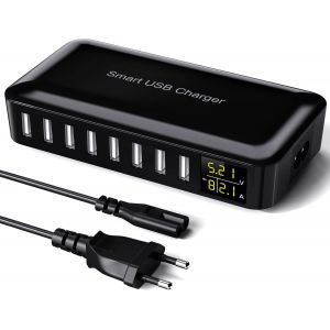 Chargeur USB Multiple,8-Ports Chargeur USB Rapide,Prise USB Secteur,Station de Charge USB avec &eacute;cran LED,USB Charger pour iPhone 15/14/13/Pro/Max,iPad,Samsung Galaxy S23,Tablet-Noir - Neuf