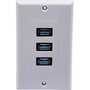 VornixorSarlshop-CGTime 3RCA + HDMI + VGA Plaque Murale Composite HDMI Audio Vid&eacute;o Chargeur Mural Prise de Courant Face Plaque Panneau Blanc (3RCA&HDMI&VGA) 3 USB 3.0 A - Neuf