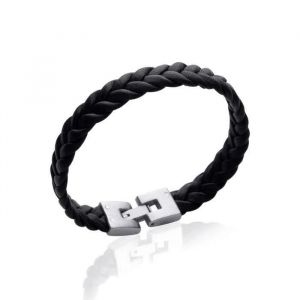 Bracelet 19cm Homme/Femme Cuir Tressé Et Acier Inoxydable - Neuf