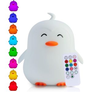 &reg; Veilleuse Pingouin (Grande) - Avec Fonction De Tapotement Et T&eacute;l&eacute;commande - Lampe Led De Nuit Rechargeable - Cadeau De Naissance - Jouet - Chambre De B&eacute;b&eacute; - Lampe Enfant Premium - Neuf