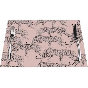 SJZG-Lot De 10,5 X 45,7 Cm - Motif L&eacute;opard - Fond Rose - D&eacute;coration Pour Table De Cuisine - Imperm&eacute;ables - Antid&eacute;rapants - Lavables - R&eacute;sistants &Agrave; La Chaleur - Neuf