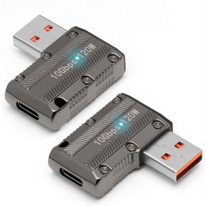 Adaptateur USB 3.1 10 Gbit/s (lot de 2), adaptateur USB 3.1 m&acirc;le vers USB-C femelle, adaptateur de type C &agrave; angle droit, connecteur OTG &agrave; charge rapide 120 W, compatible avec PC, ordinateur portable - Neuf