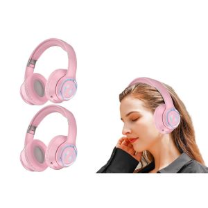 Casque Bluetooth sans fil avec r&eacute;duction de bruit, supra-auriculaire, rose, lot de 2 - Neuf