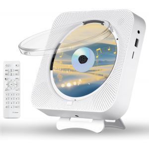 Lecteur CD Portable Bluetooth, Lecteur de CD de Bureau avec Haut-Parleur HiFi Int&eacute;gr&eacute;s, &eacute;cran LED Audio avec T&eacute;l&eacute;commande Prise Radio FM USB AUX, Blanc - Neuf