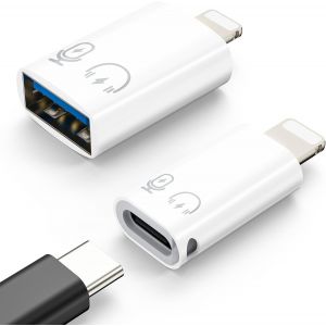 KALANKA-Adaptateur USB C Femelle vers Lightning M&acirc;le, Adaptateur OTG Lightning M&acirc;le vers USB-A Femelle, Connecteur Support Charge Rapide 10W pour iPhone 14/13/12/11 Pro Max/iPad/iPod/AirPods, 2 Pi&egrave;ce - Neuf