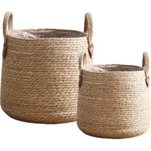Nouvelhorizonstore-2 Grands Caches Pot En Osier, Panier &Agrave; Plantes D'int&eacute;rieur, Pot De Fleurs Jardin Decoratif En Seagrass Avec Doublure Plastique &Eacute;tanche Et Poign&eacute;es, Panier De Rangement, Diam&egrave;tre 22 - Neuf