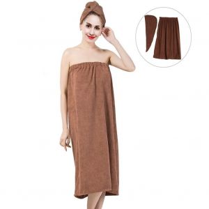 Ensemble De Bain Spa Doux Pour Femmes, Peignoir, Serviette Et Bonnet De Sechage Rapide, Couleur Cafe - Neuf