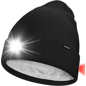 Unisexe 8 Led Bonnet Lampe Frontale,Usb Rechargeable Rouge Feu Arrière Clignotant Chapeau De Course Lumière Chaud Polaire Doublée Tricot Bonnet Cadeaux Pour Hommes Et Femmes - Neuf