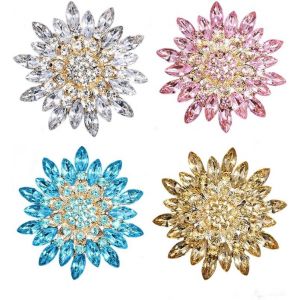 Kjdal-4 Pièce 4 Couleur Broches De Fleurs En Cristal Strass,Broche Femme Vetement,Mariage Mariée Broches,Pour Le Kit De Broches De Bouquet De Noce Femmes Décorations De Robe - Neuf