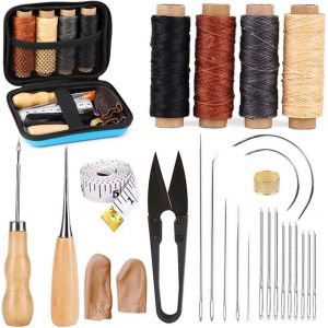 Yemaesre-Ensemblede Couture En Cuir Ensemble D'outils D'artisanat En Cuir Fil En Cuir Fil Ciré Avec Aiguille En Cuir, Poinçon De Couture, Aiguilles À Coudre En Cuir - Neuf