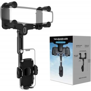 Car Phone Holder, Car Rearview Mirror Phone Holder, Car Rearview Mirror Phone Holder Rotatable Retractable Car Mirror Phone Holder For Iphone 14 13 12 11 Pro Max Xr Samsung - Neuf