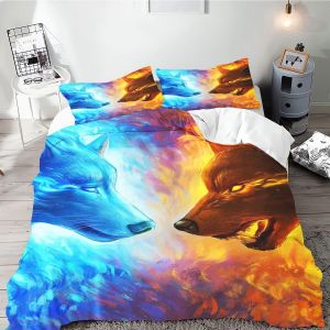 Galaxy Wolf Parure De Lit Pour Adolescents - Motif Loup - Noir - Blue Moonlight Stars - Collection D - Loup - Parure De Lit Simple (, X Cm) - Neuf