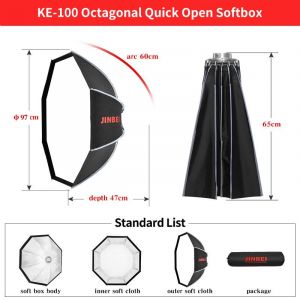 JINBEI KE bo&icirc;te &agrave; lumi&egrave;re octogonale &agrave; montage Bowens &agrave; d&eacute;gagement rapide avec grille en nid d'abeille pour Flash de Studio lumi&egrave;re vid&eacute;o photographie - Type KE-100CM - Neuf