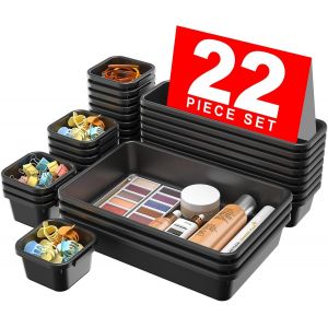 KALANKA-A-LUGEI u200e22 pièces Noir Organisateur Tiroir Rangement et Organisation de Cuisine, Boite Rangement Plastique Maquillage, Rangement Bureau Organisateur, Caisse a Outil Multifonction Coffre - Neuf
