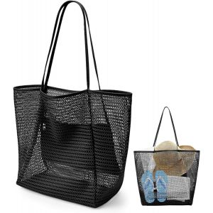 TIANYI-Sac Plage en Maille,Sacs de Plage pour Femmes,Sacs à Main Pliable Sac en Maille filet avec Poche intérieure Zippée Essentiels de Plage pour les Vacances - Neuf