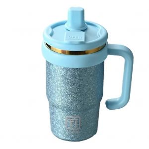 Tasse isotherme portable en titane avec motif de fleur de glace,grande capacit&eacute;,bleue - Neuf