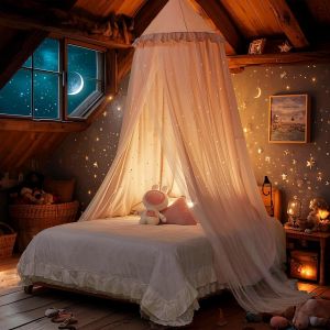 Ulteronixshop-Baldaquin De Lit Princesse Pour Fille, Double Couche Avec &Eacute;toiles D&eacute;coup&eacute;es, Tissu Respirant Et Lavable, Convient Pour Lit Double, Tente F&eacute;&eacute;rique Pour D&eacute;coration De Chambre - Neuf