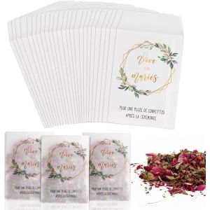 50pcs Sac De Confettis De Mariage 12x7cm Vive Les Mariés Imprimé Petits Sachets En Papier Glassine Sacs À Bonbons Sachet De Fleur De Pétale Avec Ruban De Colle Pour Mariage - Neuf